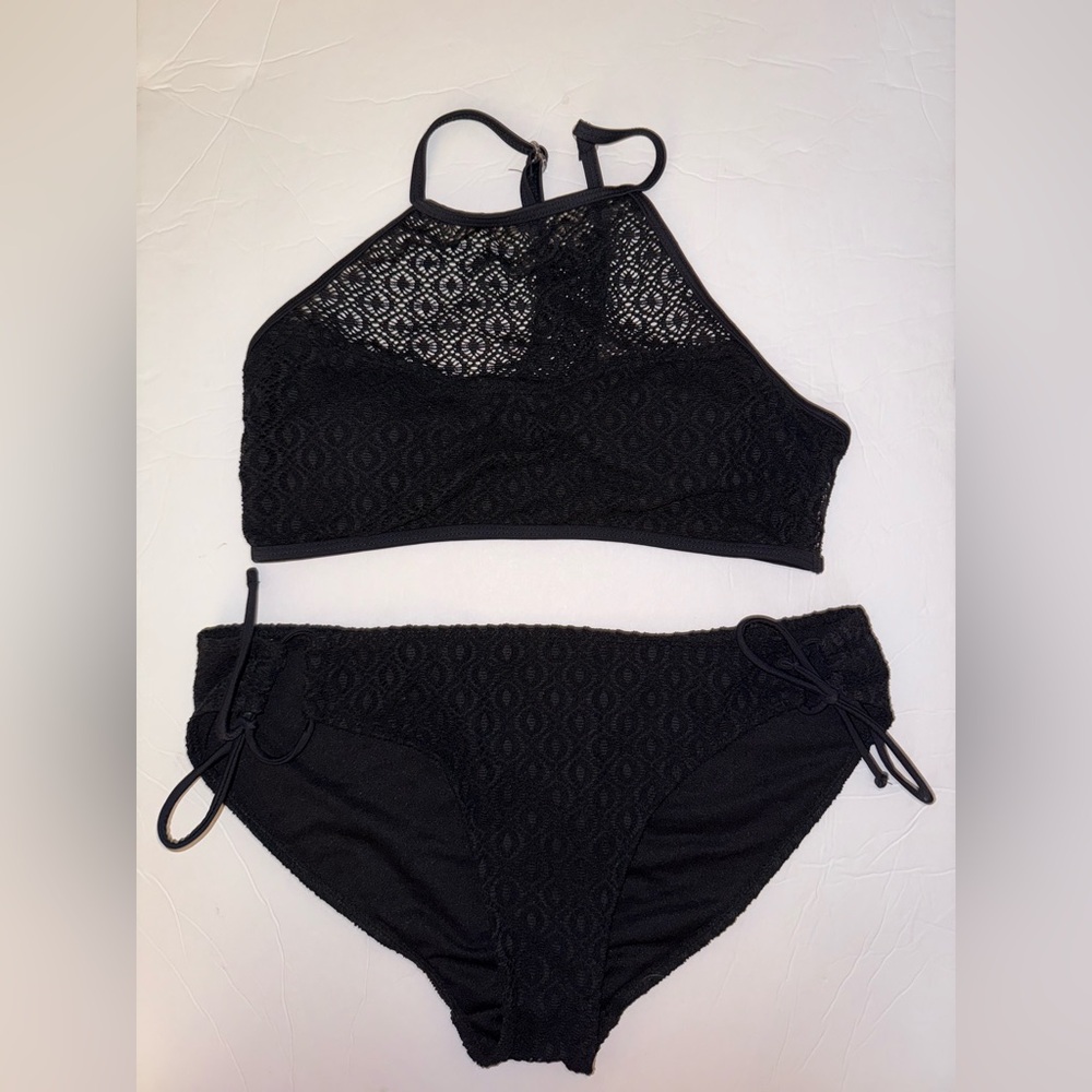 Bundle of 2 No Boundaries Black/Aqua Lace Women's Swim Set Bikini‎ Two Piece